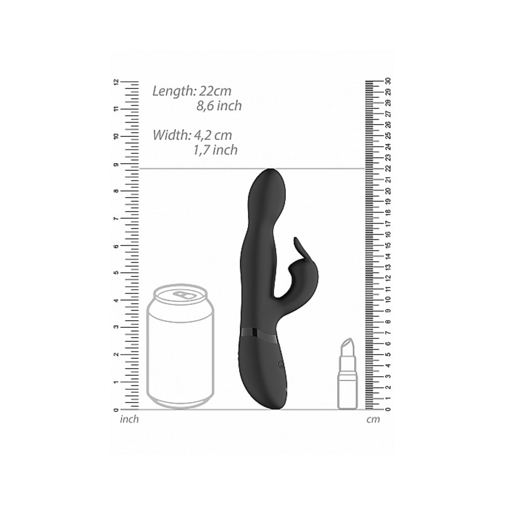 VIVE NIVA Rechargeable 360° Rotating Silicone Rabbit Vibrator Black - Fantasies Boutique