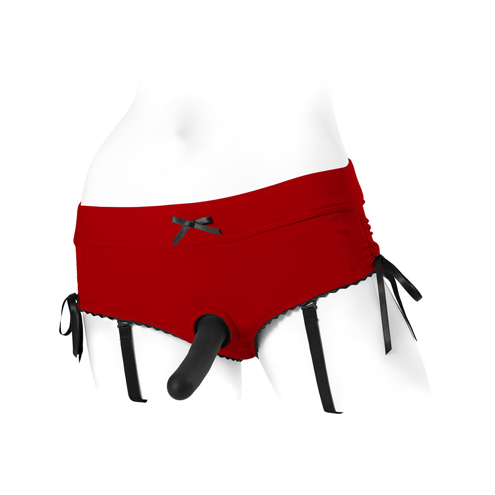 SpareParts Sasha Cinch Booty Short Harness Red/Black Size S