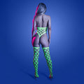Fantasy Lingerie Glow Adrenaline Halter Teddy & Stockings in Rhinestone Fishnet O/S