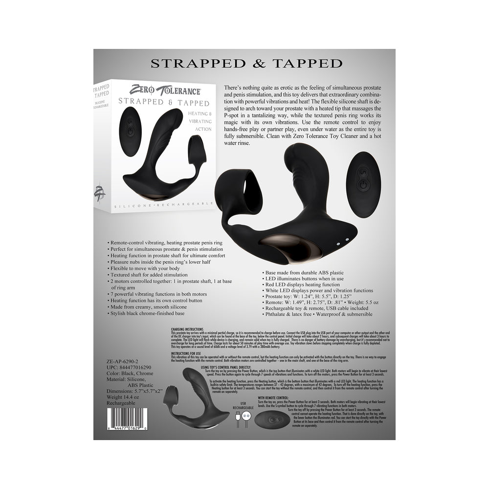 Zero Tolerance Strapped & Tapped Heating, Vibrating Prostate Massager, C-Ring Black