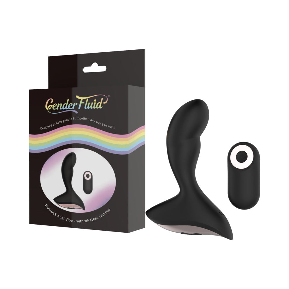 Gender Fluid Rumble Rechargeable Remote-Controlled Silicone Anal Vibrator Black - Fantasies Boutique