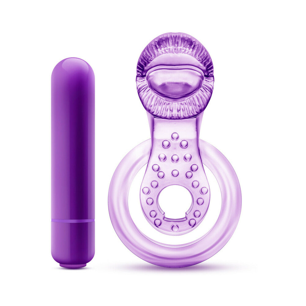 Play with Me Lick It Vibrating Double Strap Cockring Purple - Fantasies Boutique