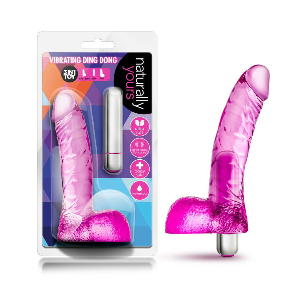 Naturally Yours Vibrating Ding Dong 6.5 in. Dildo with Balls & Vibrator Pink - Fantasies Boutique