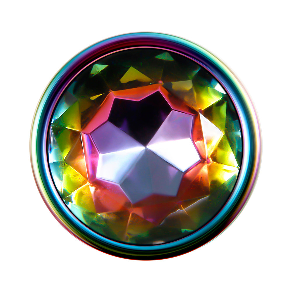 Evolved Rainbow Metal Anal Plug With Rainbow Gemstone Base Large - Fantasies Boutique