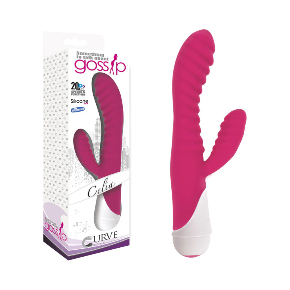 Curve Toys Gossip Celia Waterproof Ribbed Silicone Flexible Dual Stimulation Vibrator Magenta - Fantasies Boutique