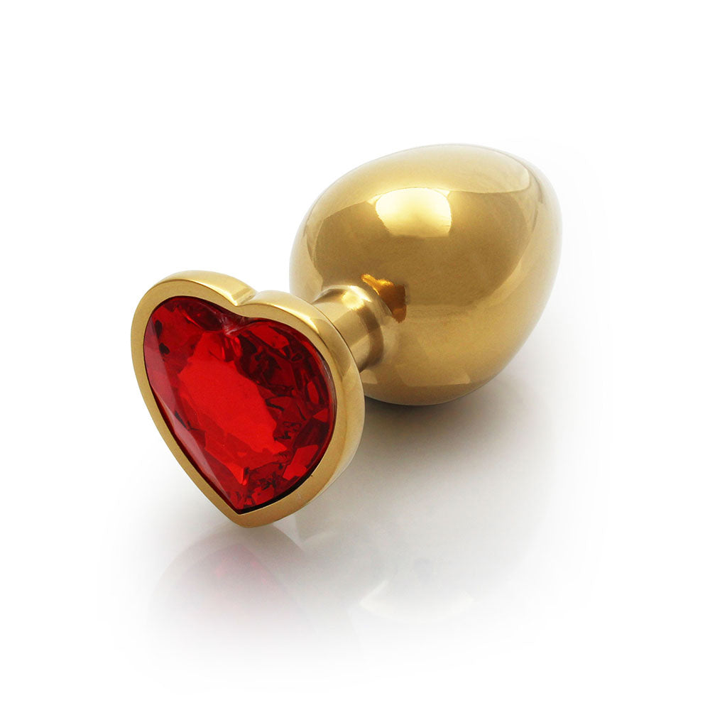 Shots Ouch! Heart Gem Butt Plug Large Gold/Ruby Red - Fantasies Boutique