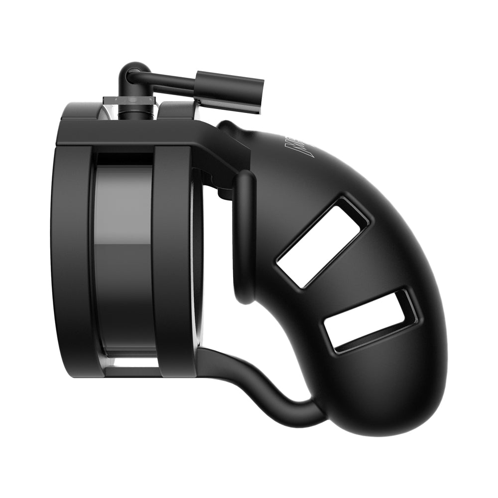 Shots ManCage Model 18 Adjustable 3.5 in. Silicone Ballsplitter Cock Cage Black - Fantasies Boutique