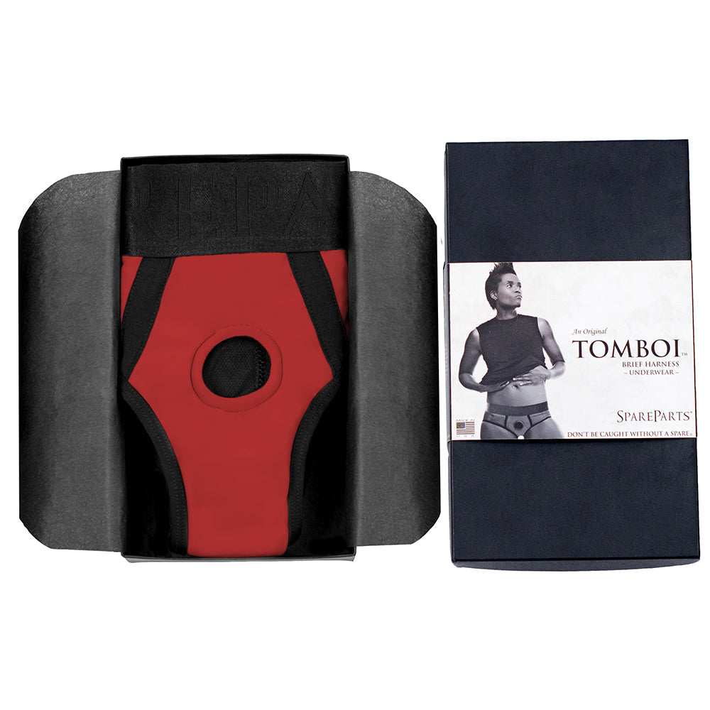 SpareParts Tomboi Nylon Briefs Harness Red/Black Size XXS - Fantasies Boutique