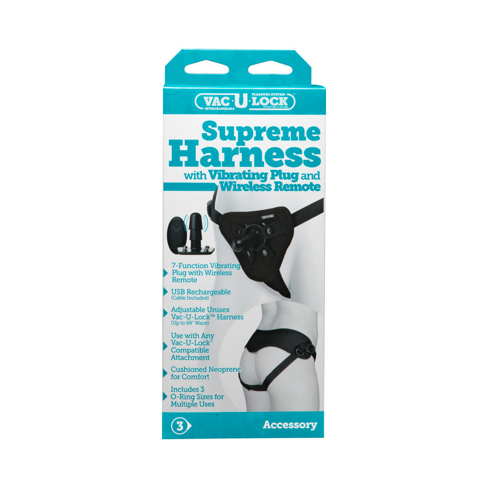Vac-U-Lock Supreme Harness With Vibrating Plug Black - Fantasies Boutique