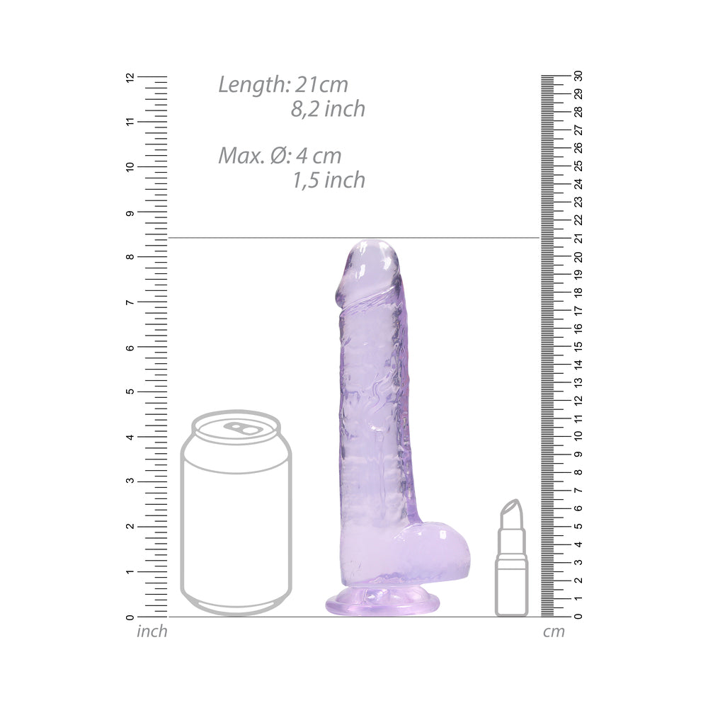 RealRock Crystal Clear Realistic 8 in. Dildo With Balls and Suction Cup Purple - Fantasies Boutique