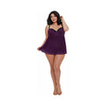 Dreamgirl Stretch Mesh and Lace Babydoll Plum Queen 2X Hanging - Fantasies Boutique