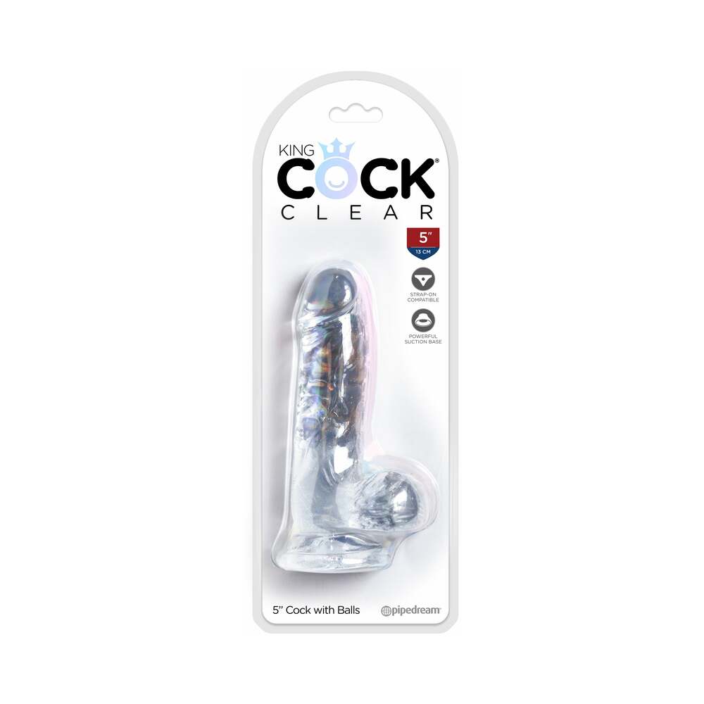 King Cock Clear 5 in. Cock With Balls Realistic Suction Cup Dildo - Fantasies Boutique