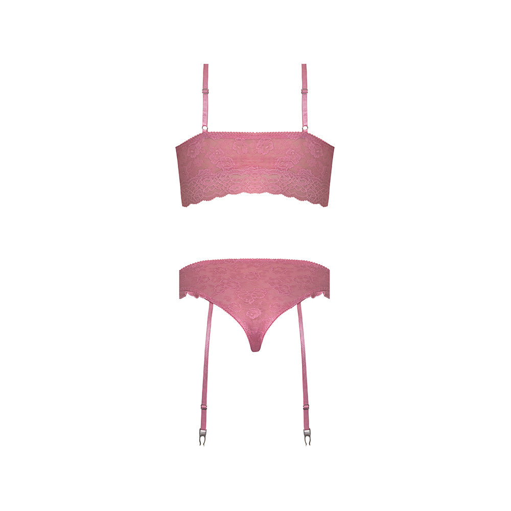 Magic Silk Wisteria Mist Bralette & Panty with Removable Garters Pink S/M
