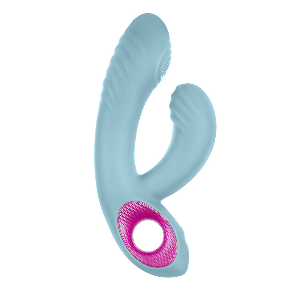 FemmeFunn Cora Rechargeable Silicone Thumping Dual Stimulation Vibrator Light Blue - Fantasies Boutique