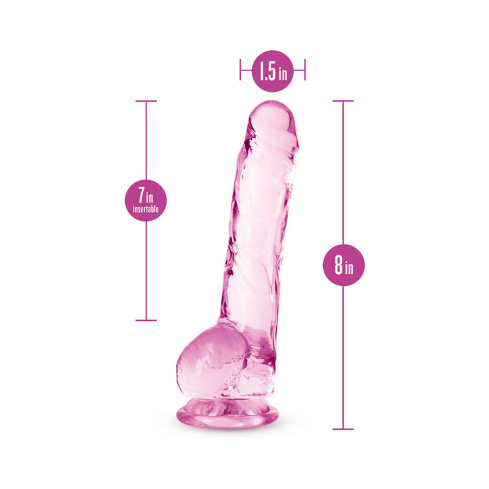 Naturally Yours Crystalline 8 in. Dildo with Balls Rose - Fantasies Boutique