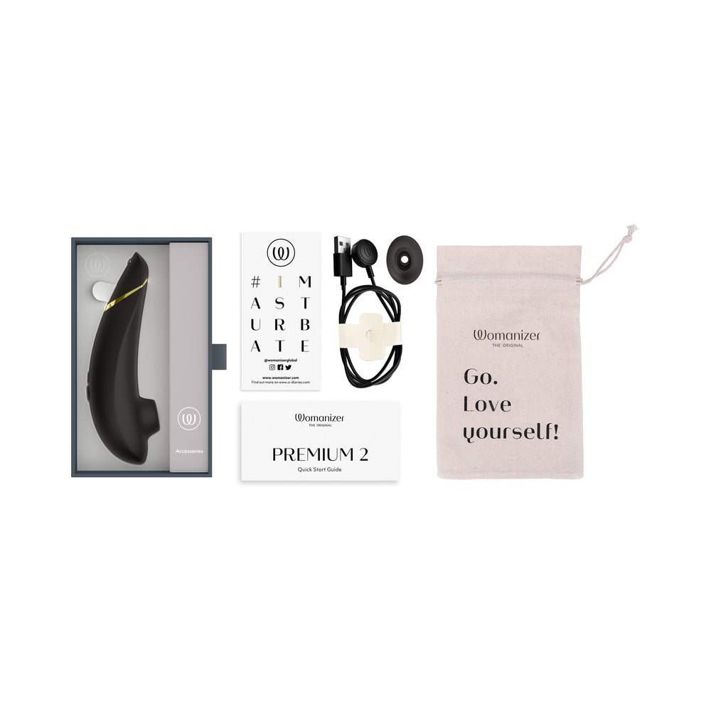 Womanizer Premium 2 Rechargeable Silicone Luxurious Pleasure Air Clitoral Stimulator Black - Fantasies Boutique