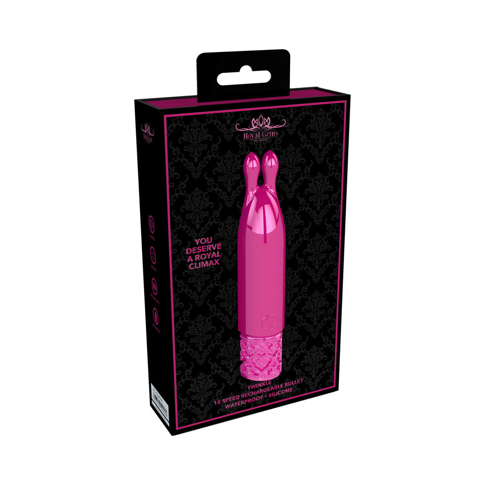 Royal Gems Twinkle Rechargeable Silicone Bullet Vibrator With Ears Pink - Fantasies Boutique