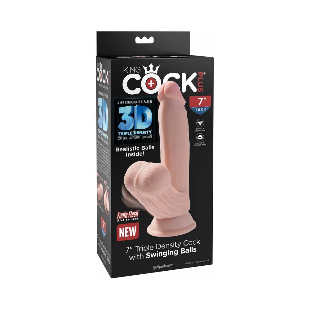 King Cock Plus 7 in. Triple-Density Cock With Swinging Balls Dildo Beige - Fantasies Boutique