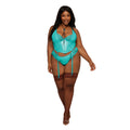 Dreamgirl Stretch Vinyl and Lace Bustier and G-string Set Ocean 3XL - Fantasies Boutique
