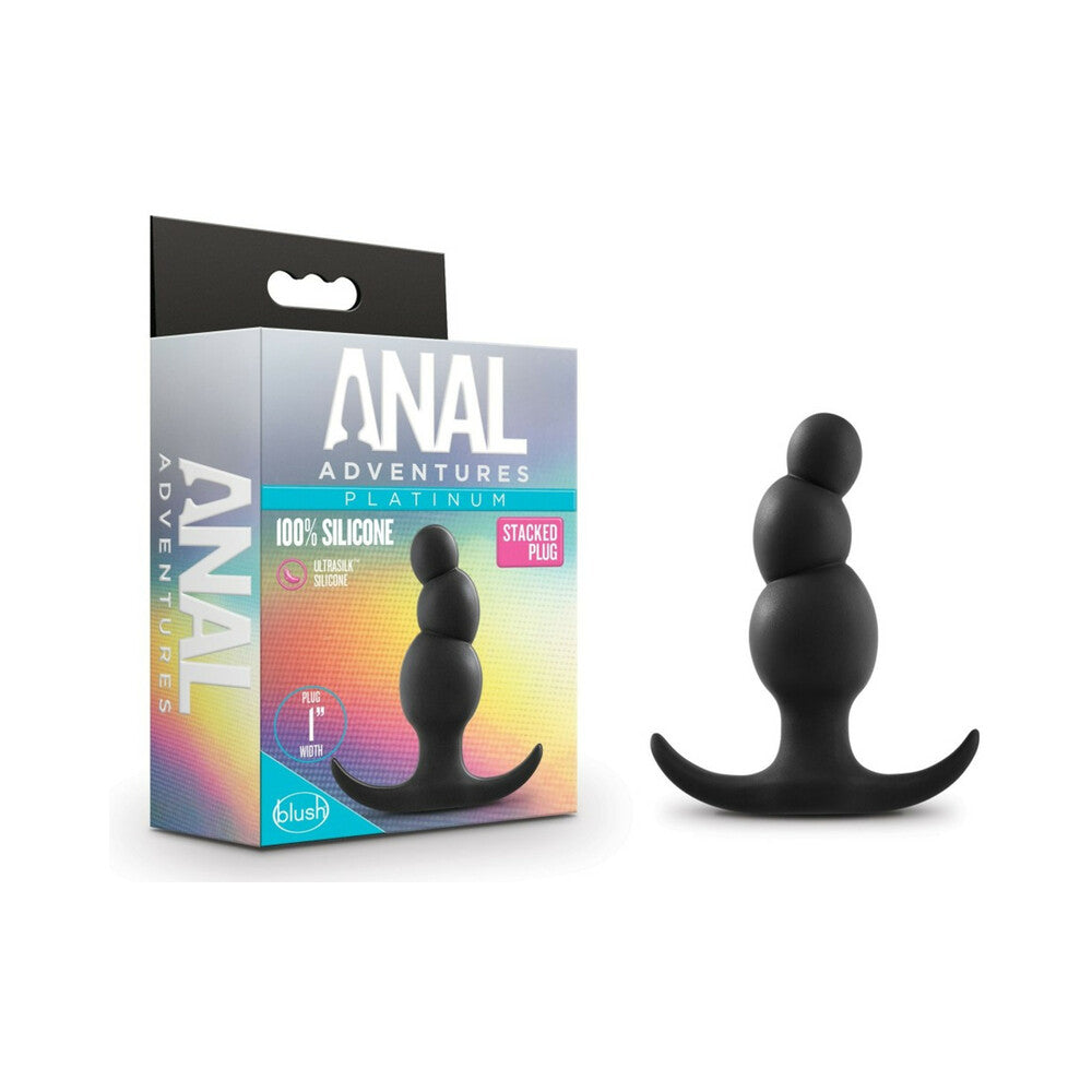 Anal Adventures Platinum Silicone Stacked Plug Black - Fantasies Boutique
