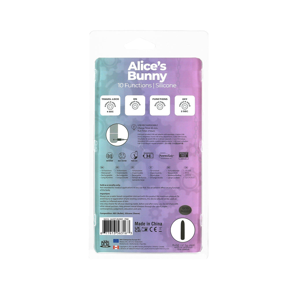 Powerbullet Alice's Bunny Rechargeable Bullet Vibrator with Silicone Rabbit Sleeve Pink - Fantasies Boutique