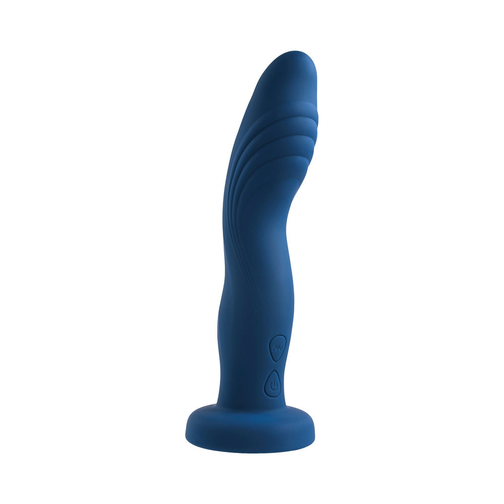 Gender X Snuggle Up Vibrating 7 in. Dildo and Lingerie-Style Strap-On Harness Set Blue/Black