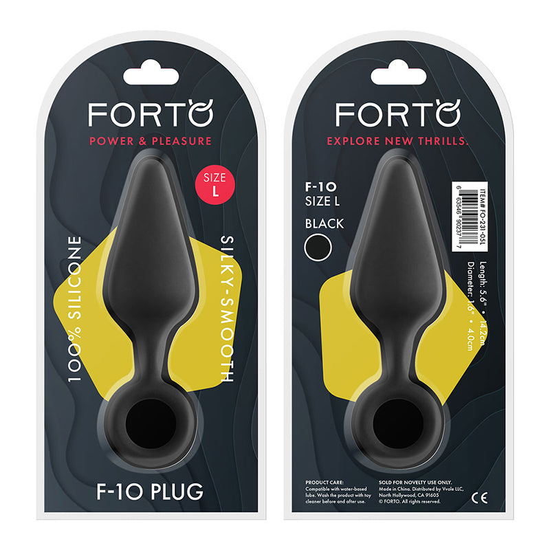 Forto F-10 Silicone Anal Plug with Pull Ring Large Black - Fantasies Boutique