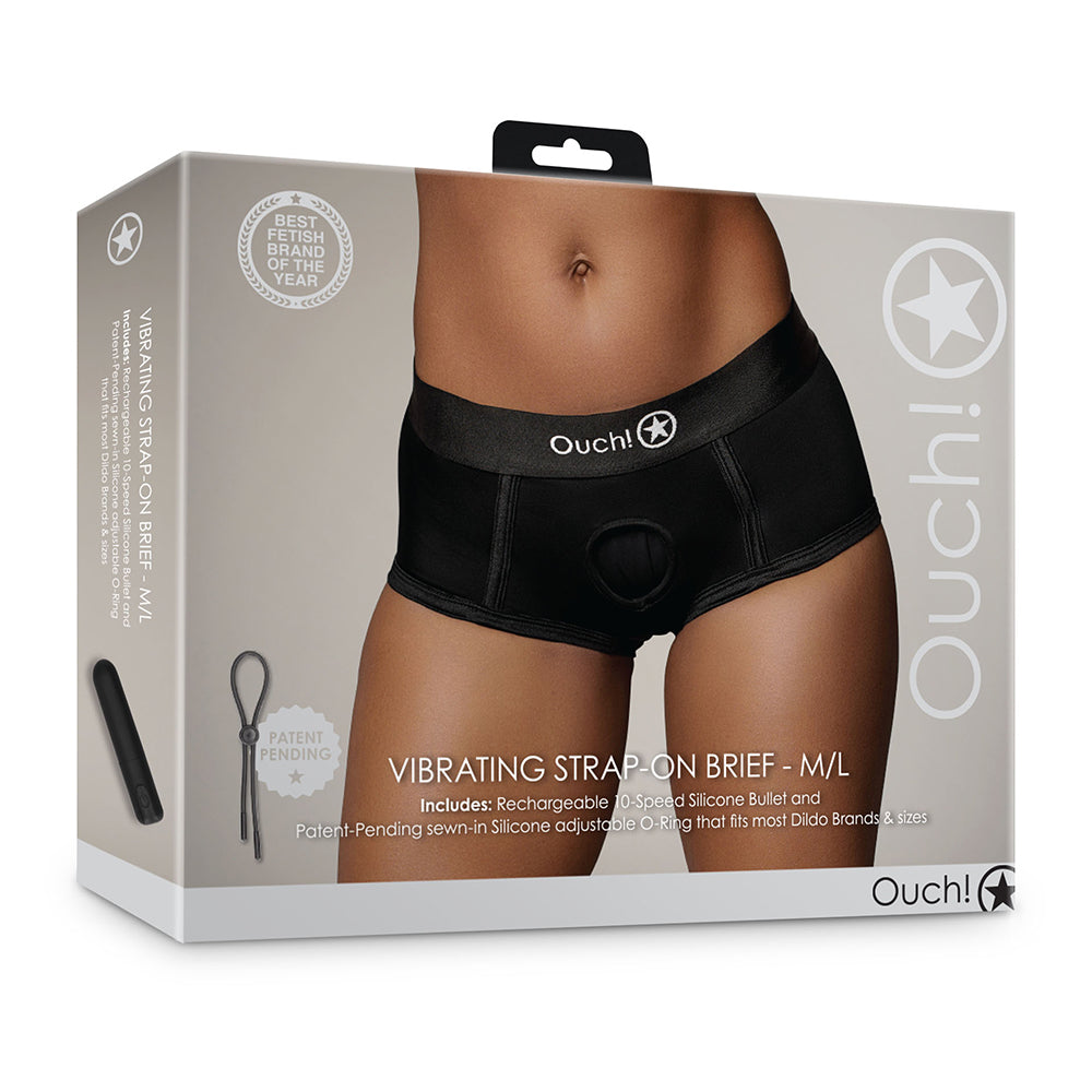 Ouch! Vibrating Strap-on Brief Black M/L - Fantasies Boutique