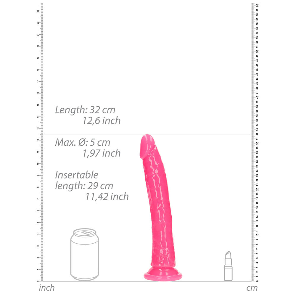 RealRock Glow in the Dark Slim 11 in. Dildo Neon Pink - Fantasies Boutique