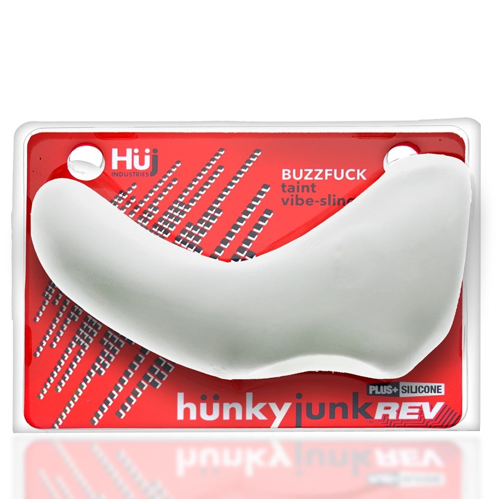Hunkyjunk Buzzfuck Cock & Ball Sling with Taint Vibrator White Ice - Fantasies Boutique