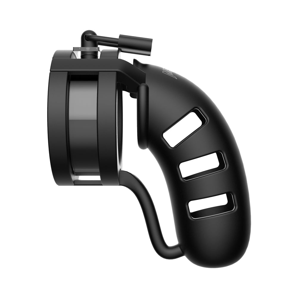 Shots ManCage Model 19 Adjustable 4.5 in. Silicone Ballsplitter Cock Cage Black - Fantasies Boutique