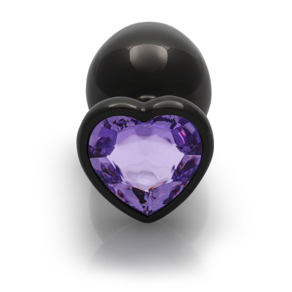Ouch! Heart Gem Butt Plug Large Gunmetal/Amethyst