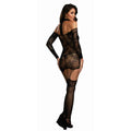Dreamgirl Lace Patterned Knit Garter Dress with Faux Lace-Up and Attached Stockings Black OS - Fantasies Boutique