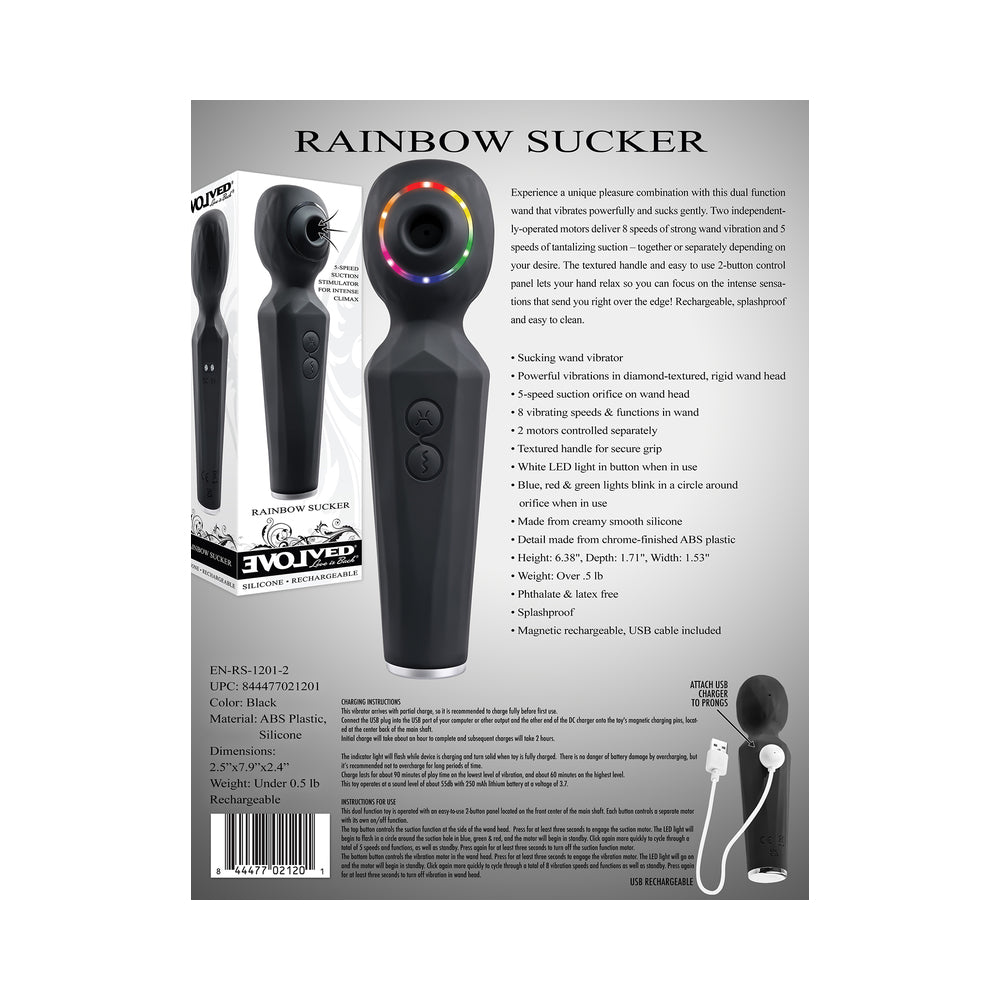 Evolved Rainbow Sucker Light-Up Rechargeable Dual-Function Silicone Suction Wand Vibrator Black - Fantasies Boutique