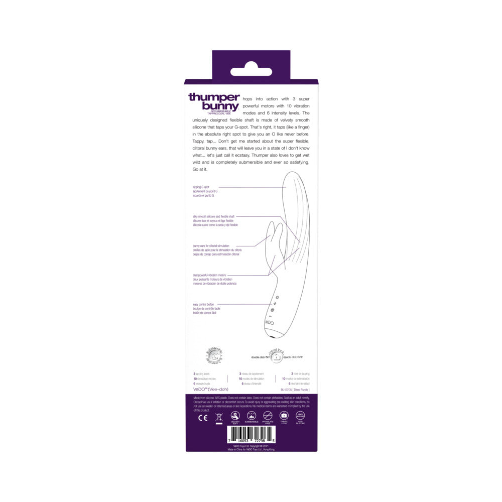 Vedo Thumper Bunny Rechargeable Dual Vibe Deep Purple - Fantasies Boutique