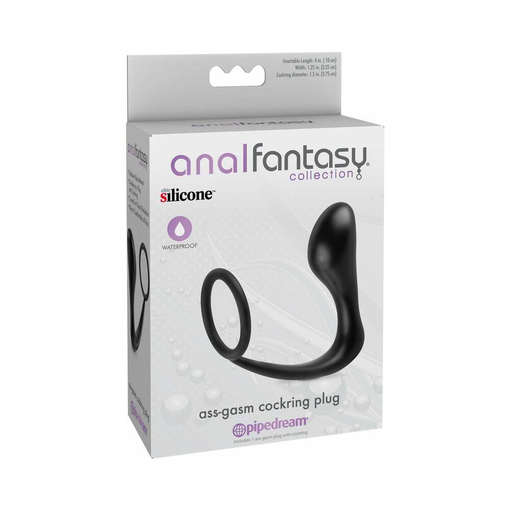 Pipedream Anal Fantasy Collection Silicone Ass-Gasm Cockring Plug Black - Fantasies Boutique