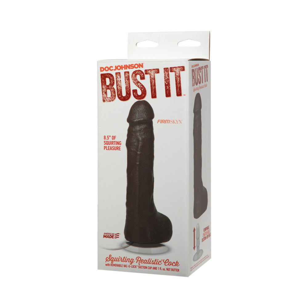 Bust It Squirting Realistic Cock Black w/1oz Nut Butter - Fantasies Boutique
