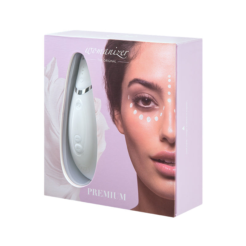 Womanizer Premium Rechargeable Silicone Autopilot Pleasure Air Clitoral Stimulator White/Chrome - Fantasies Boutique