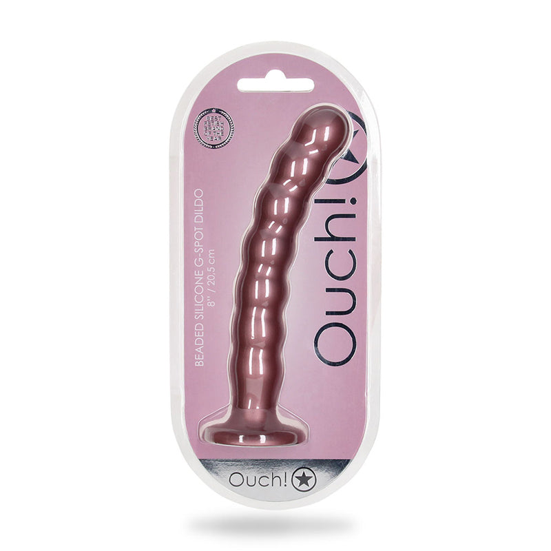 Shots Ouch! Beaded Silicone 8 in. G-Spot Dildo Rose Gold - Fantasies Boutique