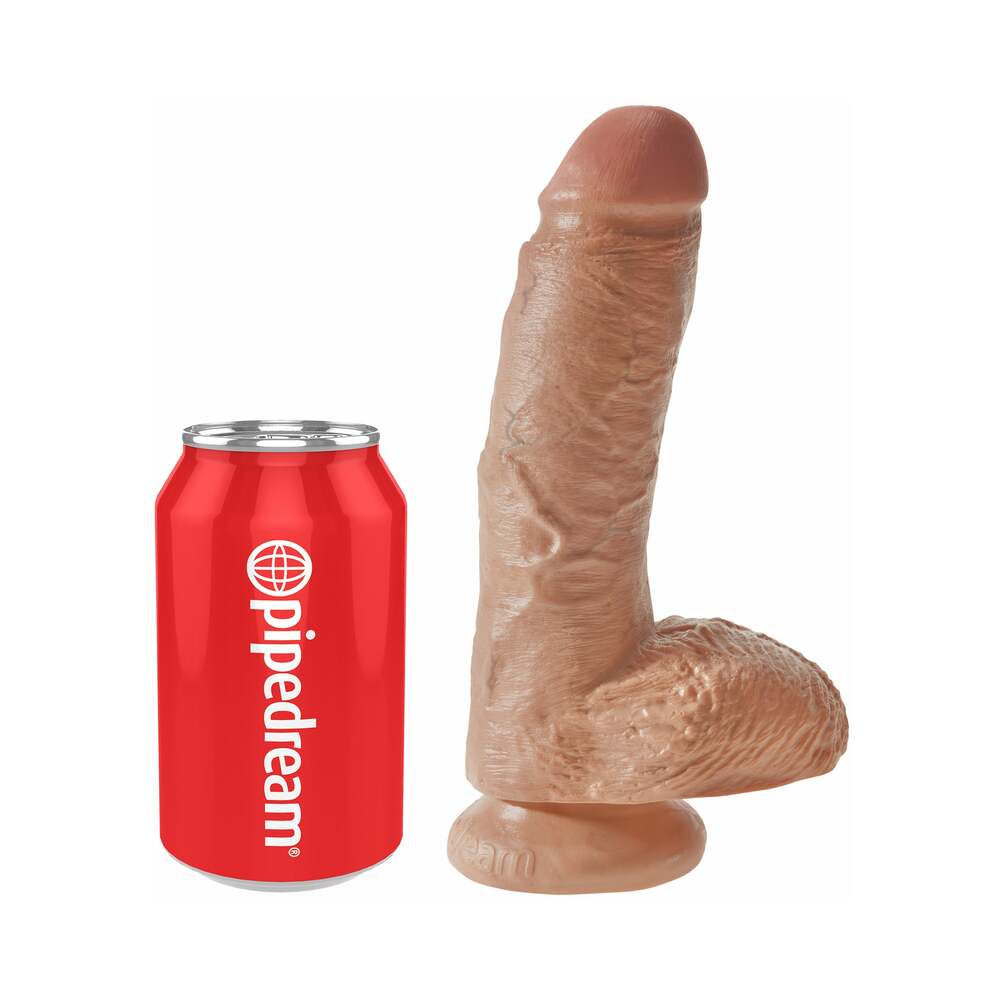 King Cock 8 in. Cock With Balls Realistic Suction Cup Dildo Tan - Fantasies Boutique