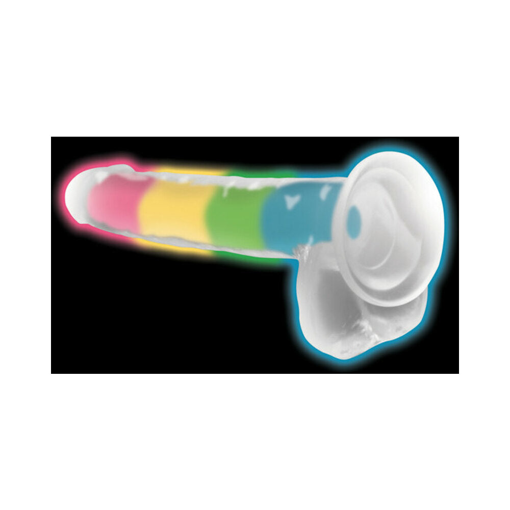 Lollicock Silicone Dildo with Balls 7 in. Rainbow Glow in the Dark - Fantasies Boutique