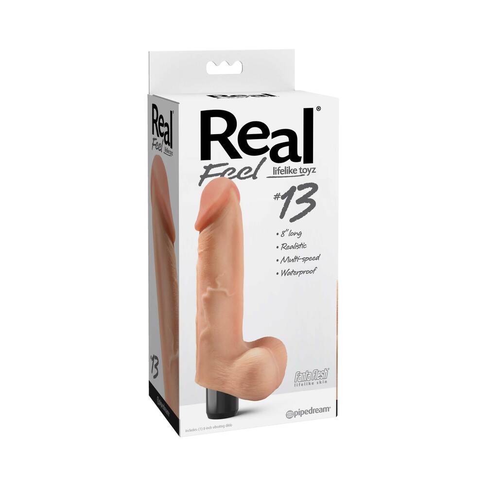 Real Feel Lifelike Toyz No. 13 Realistic 8 in. Vibrating Dildo With Balls Beige - Fantasies Boutique