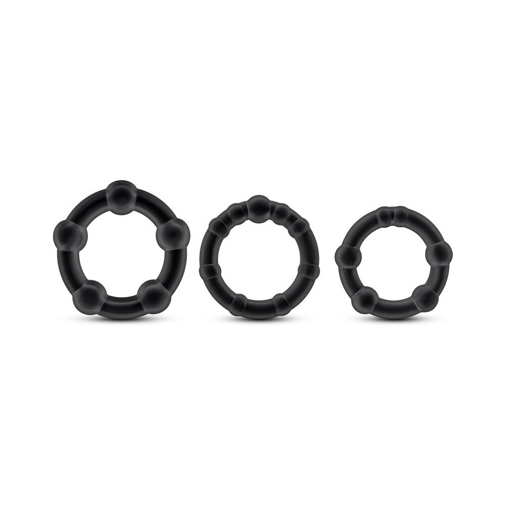 Blush Stay Hard Beaded Cockrings 3-Piece Set Black - Fantasies Boutique