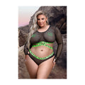 Vibes Fuck Ur Rules UV Reactive Longsleeve Fishnet Top, Panty, Pasties Black Queen - Fantasies Boutique