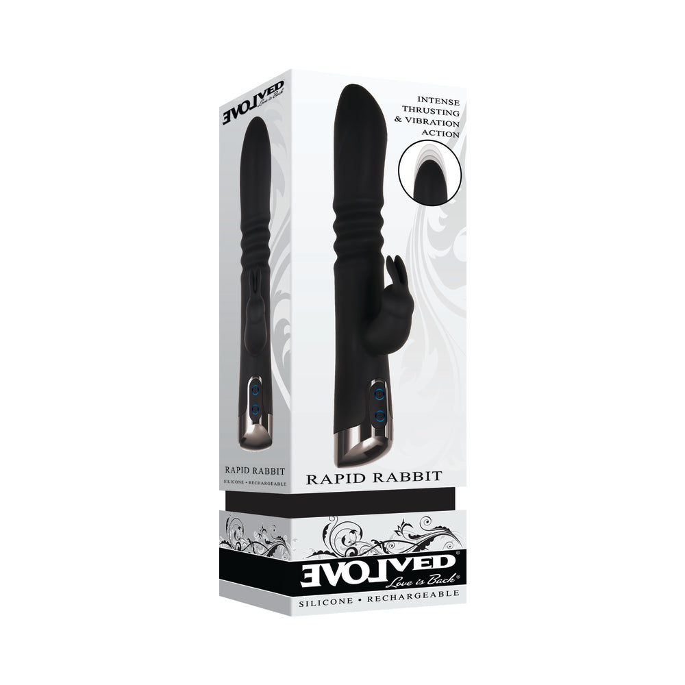 Evolved Rapid Rabbit Rechargeable Thrusting Silicone Vibrator Black - Fantasies Boutique
