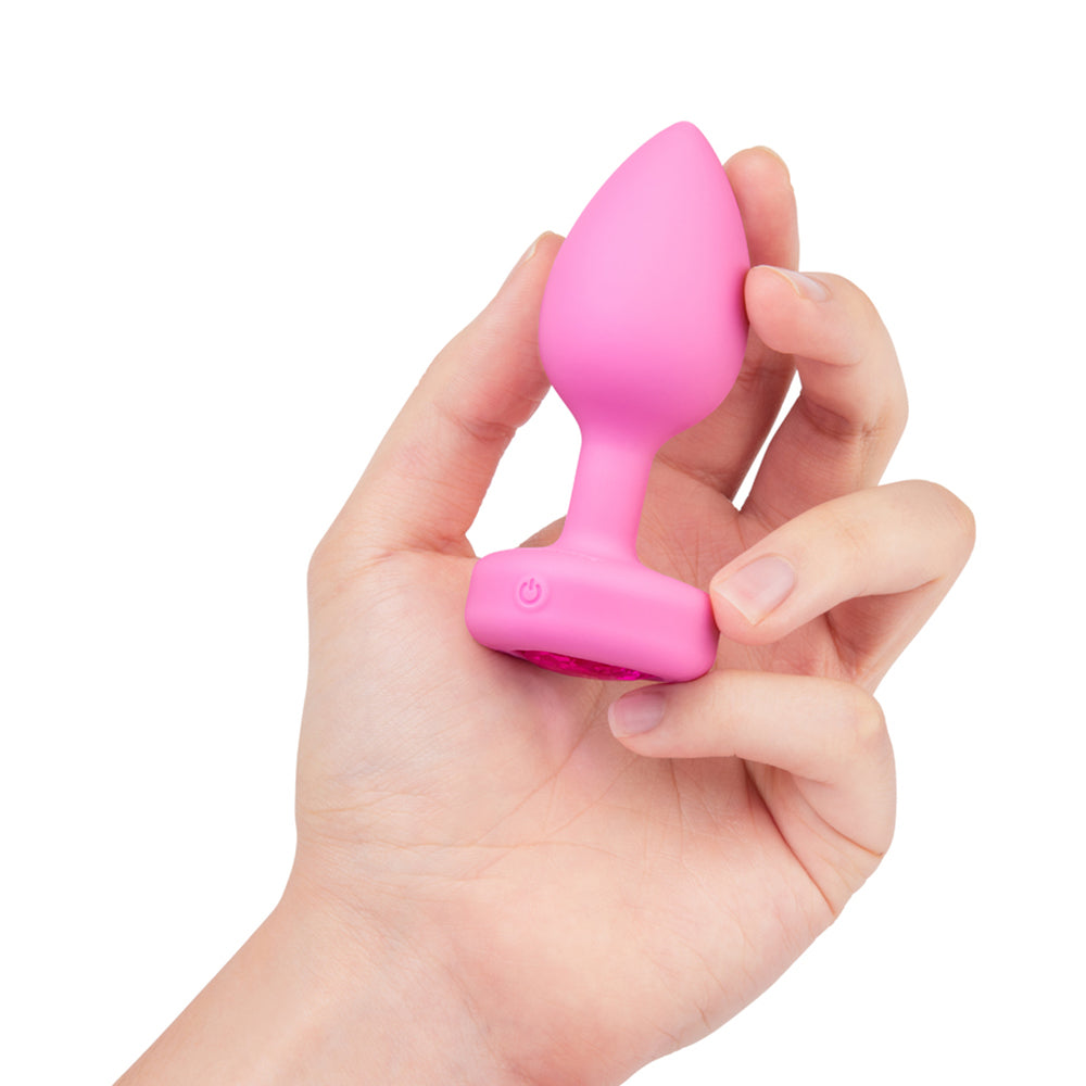 b-Vibe Vibrating Heart Anal Plug with Heart-Shaped Jewel Base S/M Pink - Fantasies Boutique