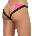 Dreamgirl Panty with Lace Ruffle Trim, Open-Back Heart Detail Hot Pink/Black S Hanging - Fantasies Boutique