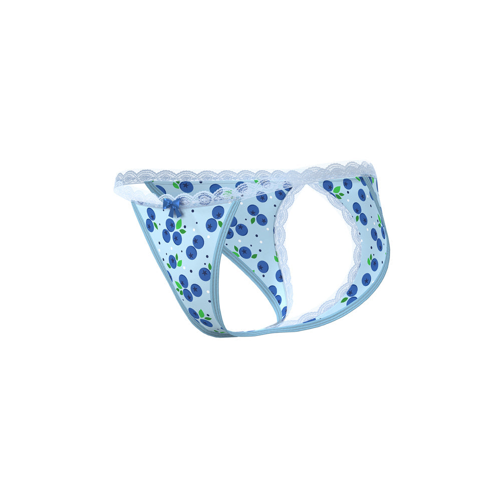 Magic Silk Sweet Treats Split Back & Crotchless Panty with Lube Blueberry S/M