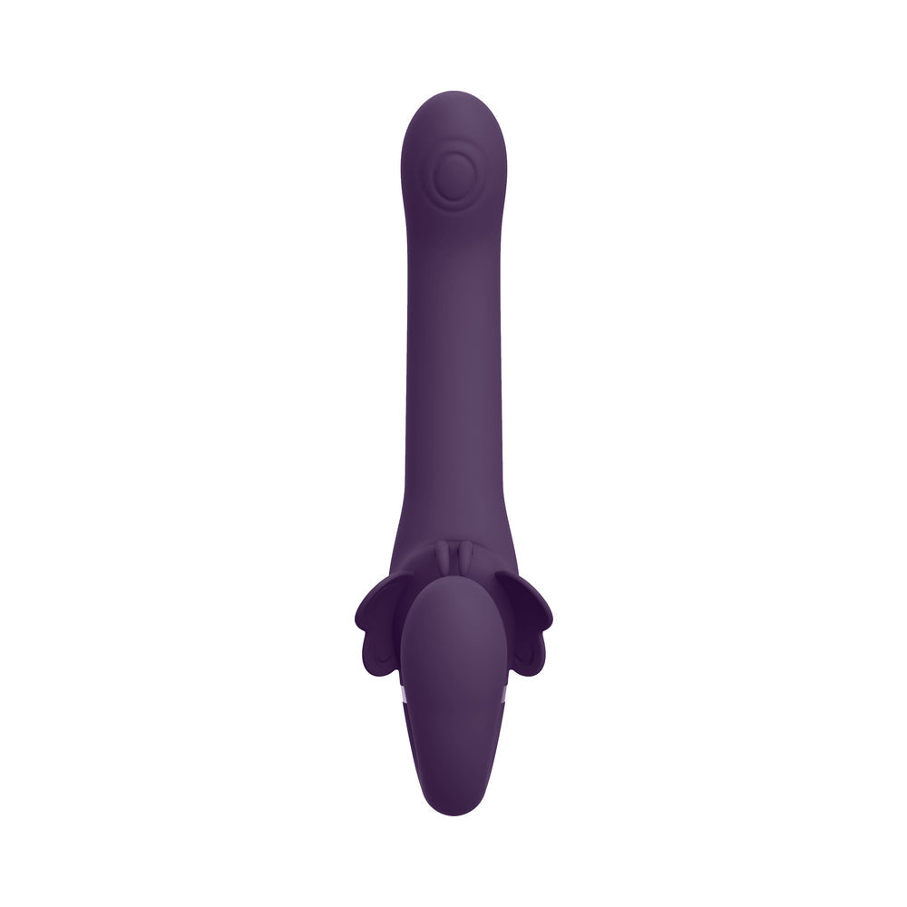 VIVE SATU Rechargeable Triple Motor Pulse-Wave Vibrating Silicone Strapless Strap-On Purple - Fantasies Boutique