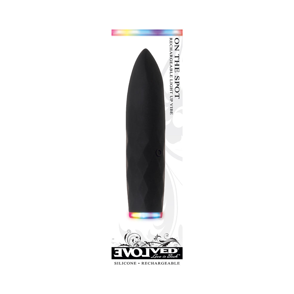 Evolved On The Spot Light-Up Rechargeable Silicone Bullet Vibrator Black - Fantasies Boutique